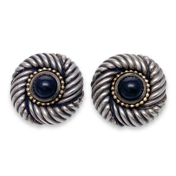 Heavy 31.6g Vintage Sterling Silver 925 Gold Tone Red Garnet Clip On Earrings - Picture 1 of 7